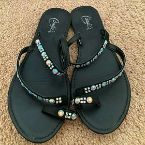 Candies Rhinestone Toe Ring Sandal Flats